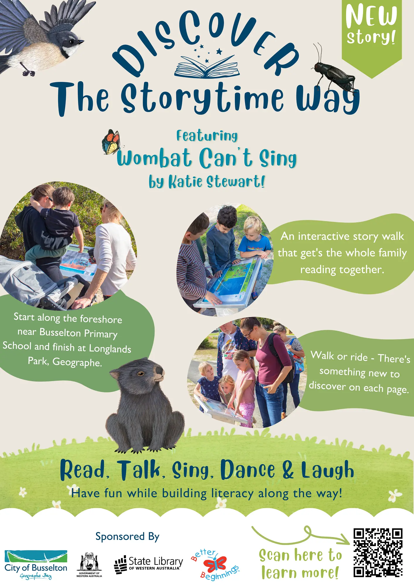 A poster showing young children and families reading panels of The Storytime Way.