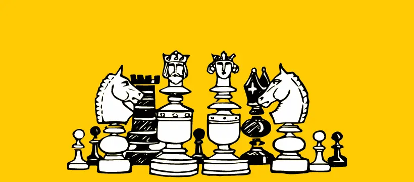 Illustration of several chess pieces.