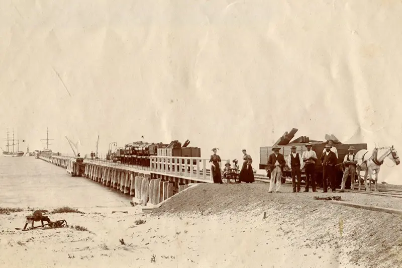 Local-Studies-Catalogue Old photo of the construction of Busselton jetty.