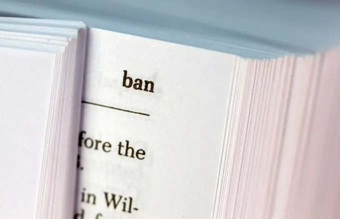 ban-book The corner of a book, focusing on the word ban.