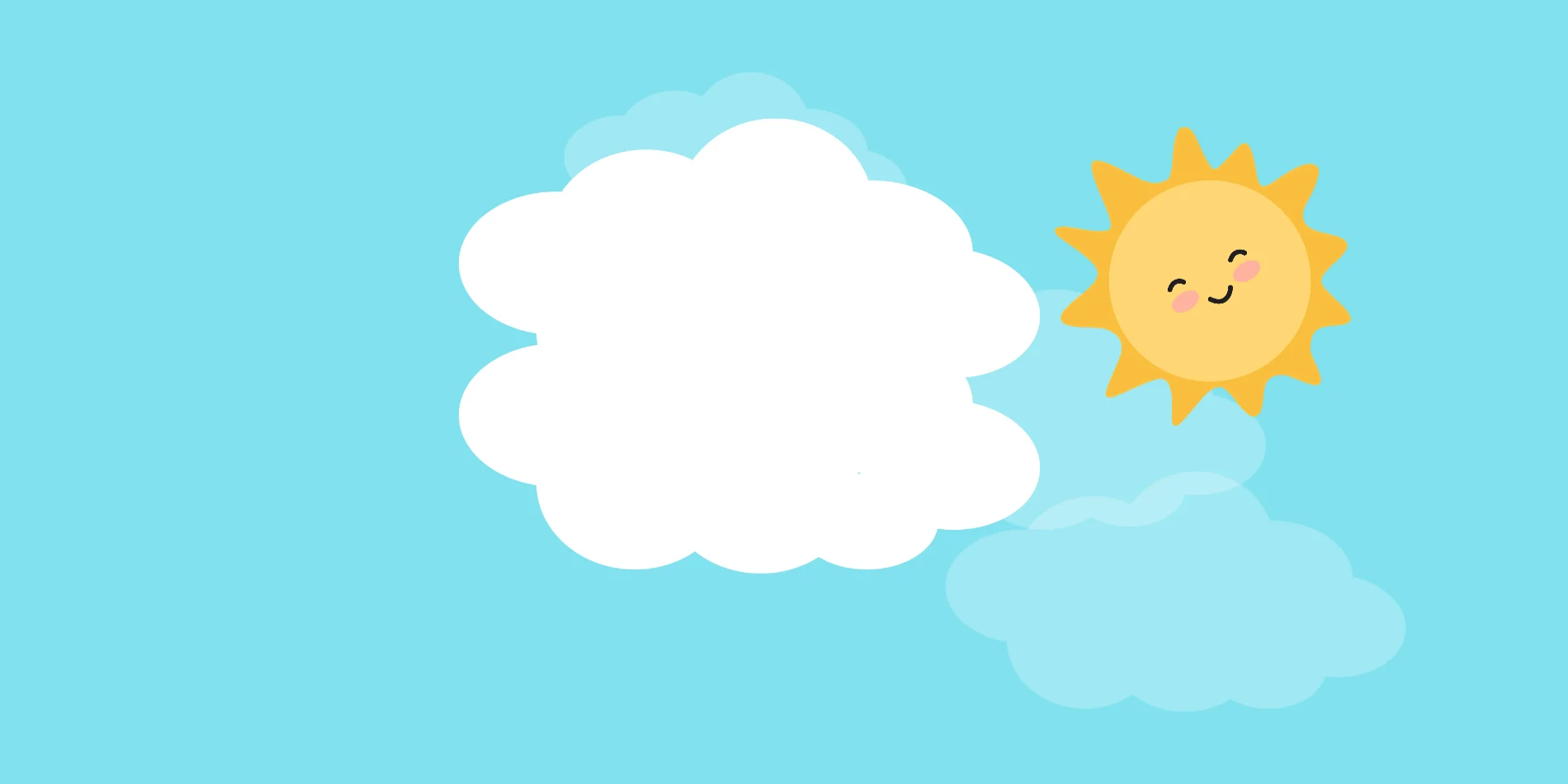 An illustration of a smiling sun by some clouds.