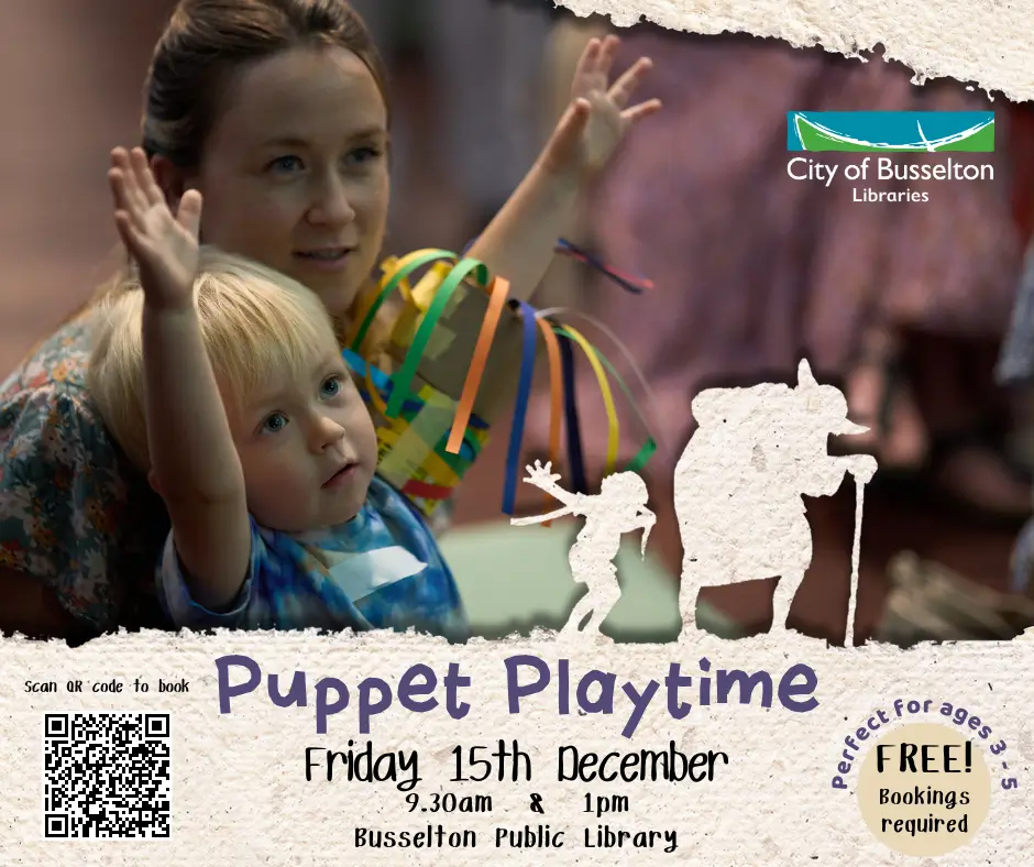 SOCIAL-TILE__Spare-Parts (1) Puppet Playtime on Friday 15th December, 9:30am and 1pm at Busselton Library.