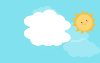 An illustration of a smiling sun next to a cloud.
