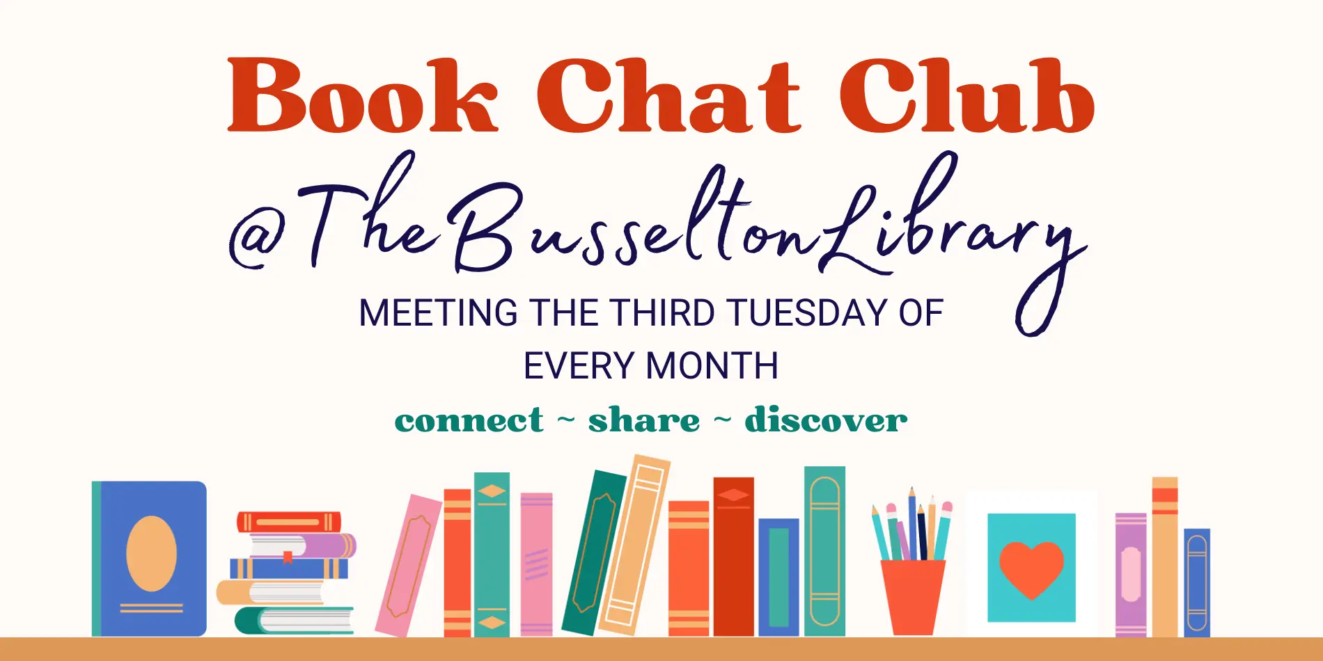 Book Chat Club, meeting every third Tuesday of the month.