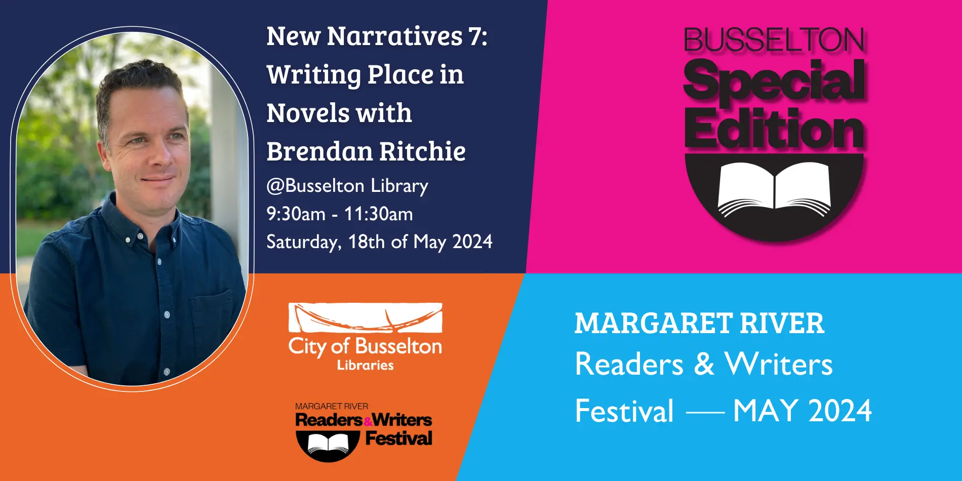 Brendan Ritchie, writing workshop to be held at the Busselton library on the 18th of May.