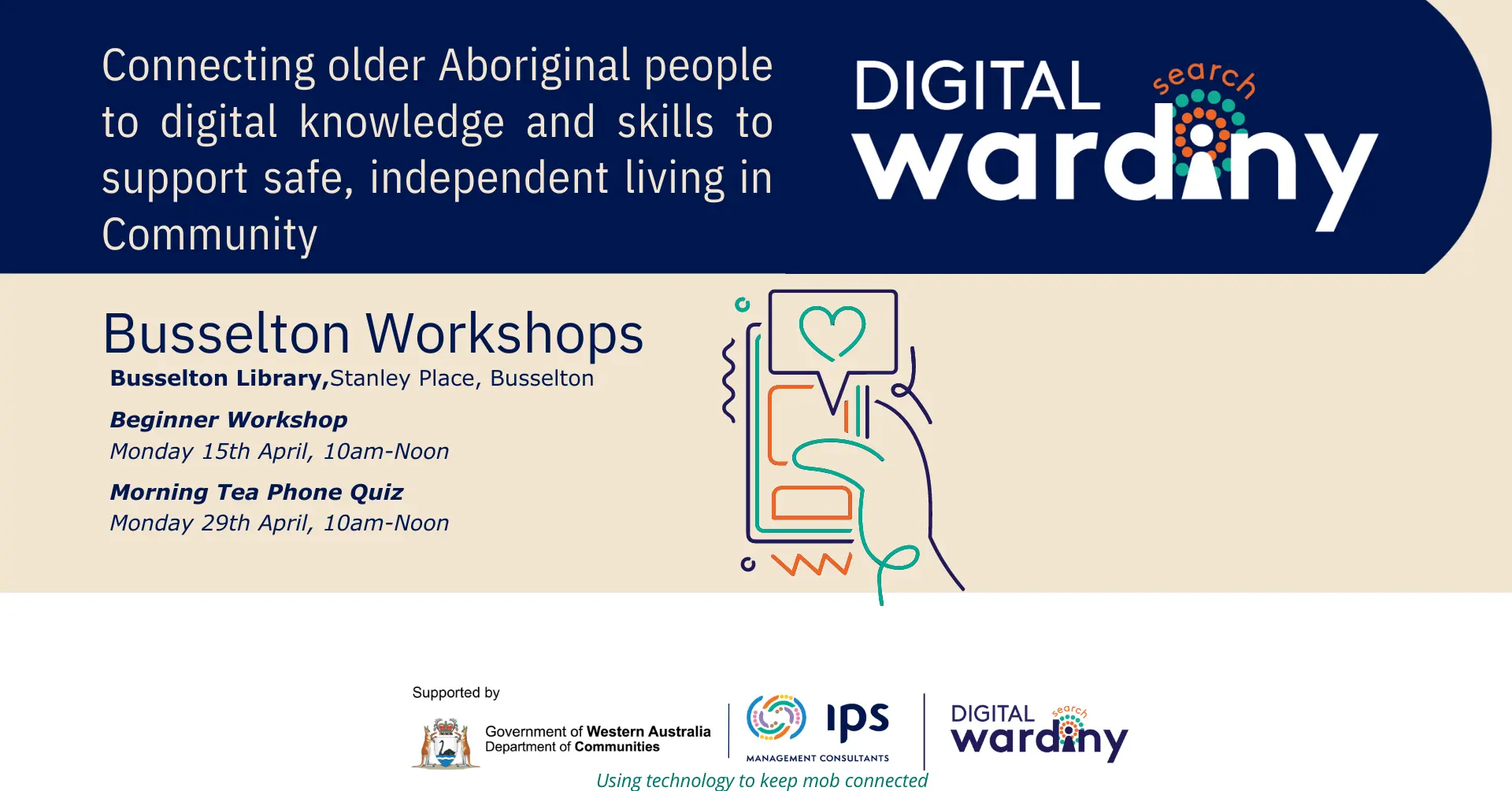 Digital Wardiny Workshop, these workshops, supported by the WA Department of Communities, are tailored to address the specific needs and interests of our community.