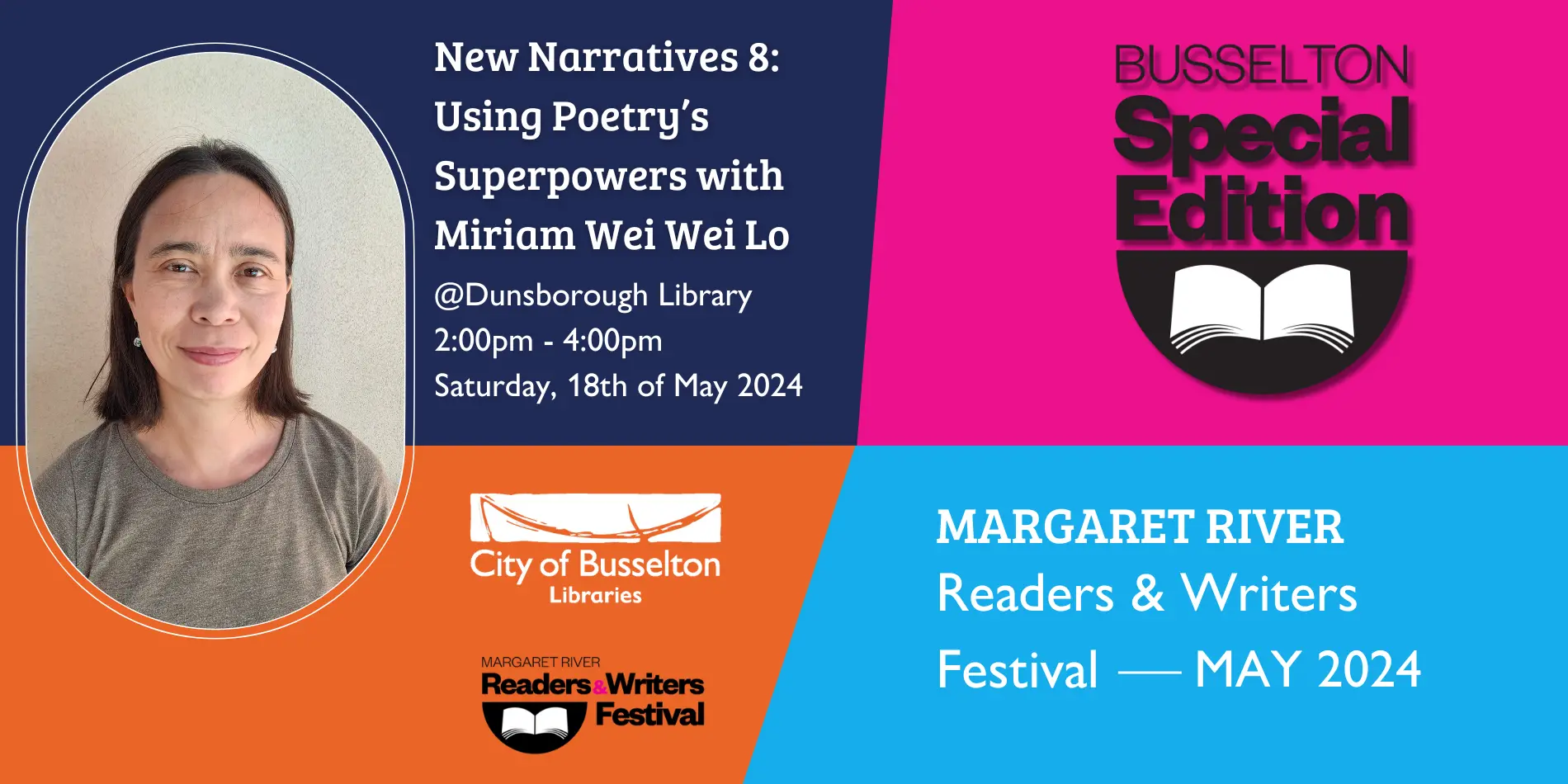 Miriam Wei Wei Lo will be hosting a poetry workshop at the Dunsborough Library on the 18th of May.