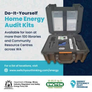 An open case showing a loanable Home Energy Audit Kit and the contents contained within.