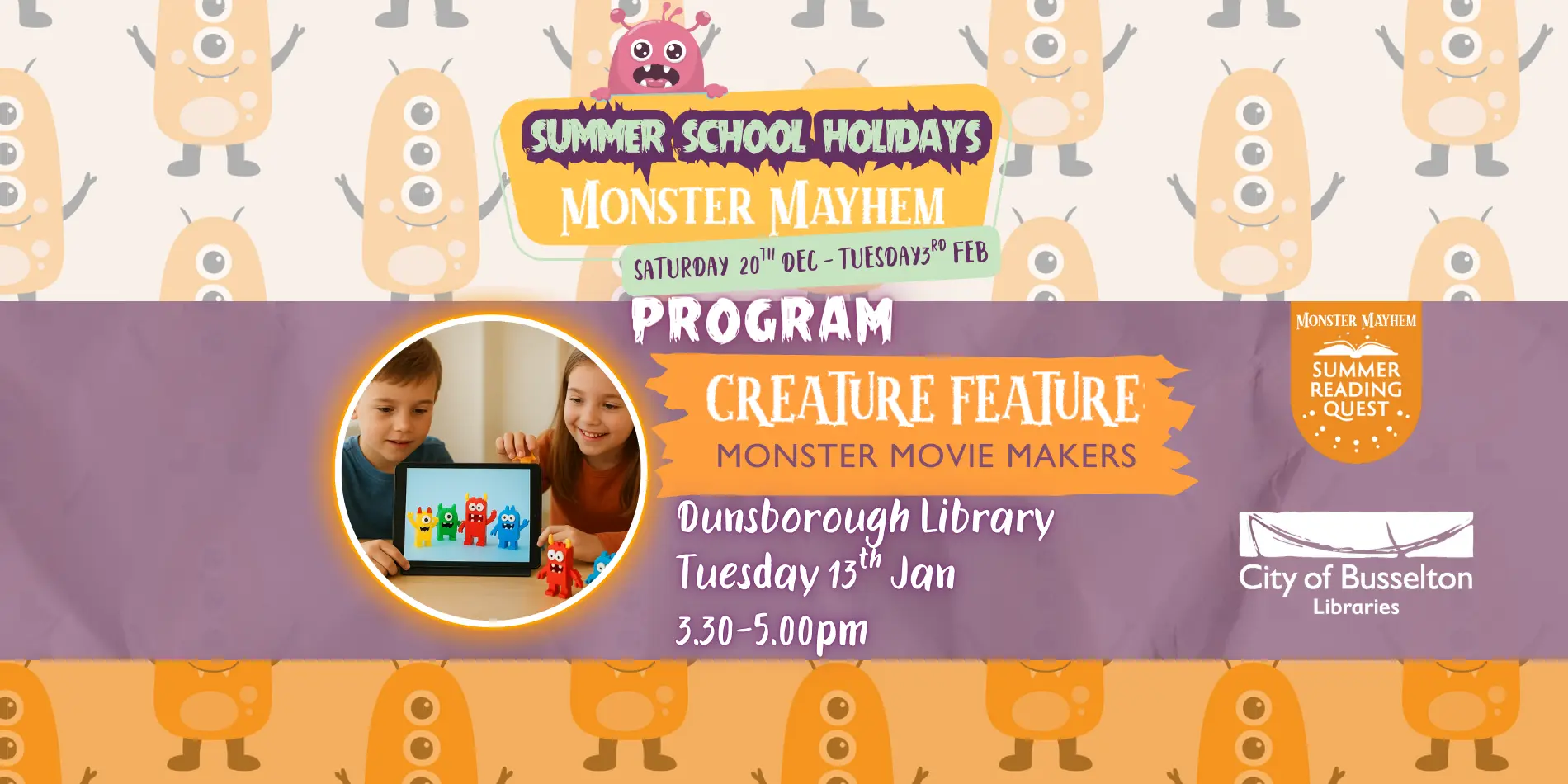 Dunsborough Library Tuesday 13th January 3.30pm-5.00pm Creature Feature