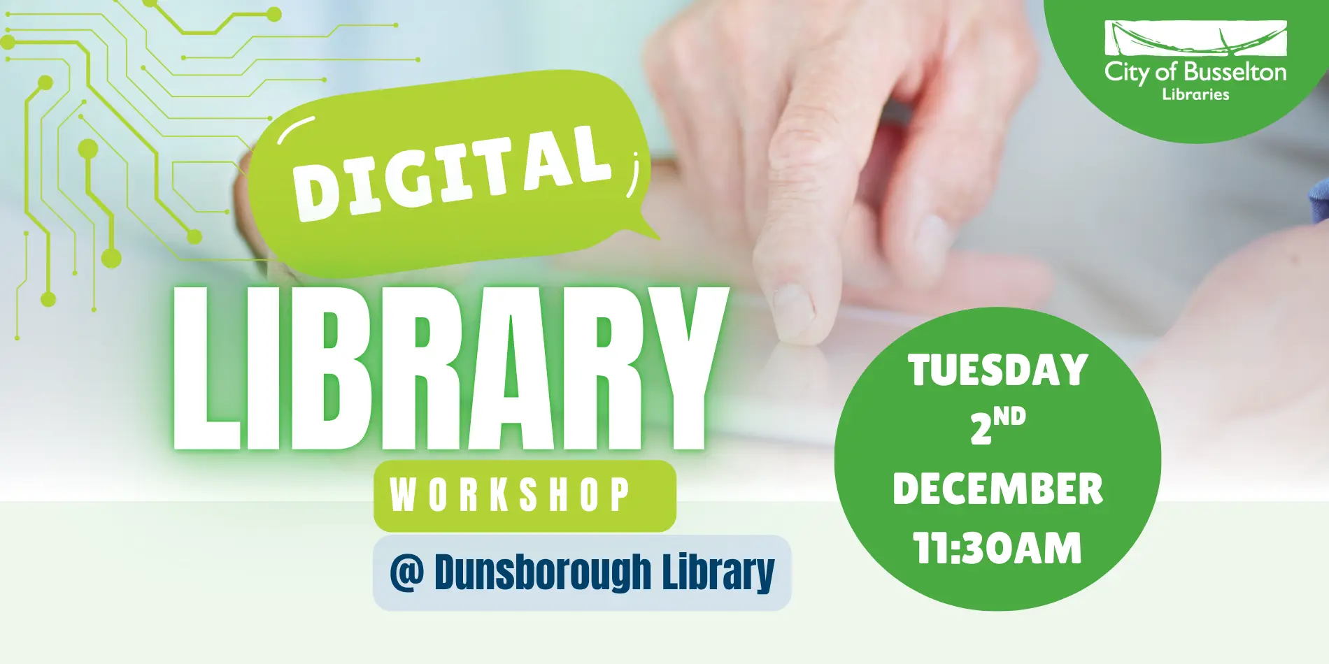 An e-Resources Workshop will be held at the Dunsborough Library on the 2nd of December at 11.30am