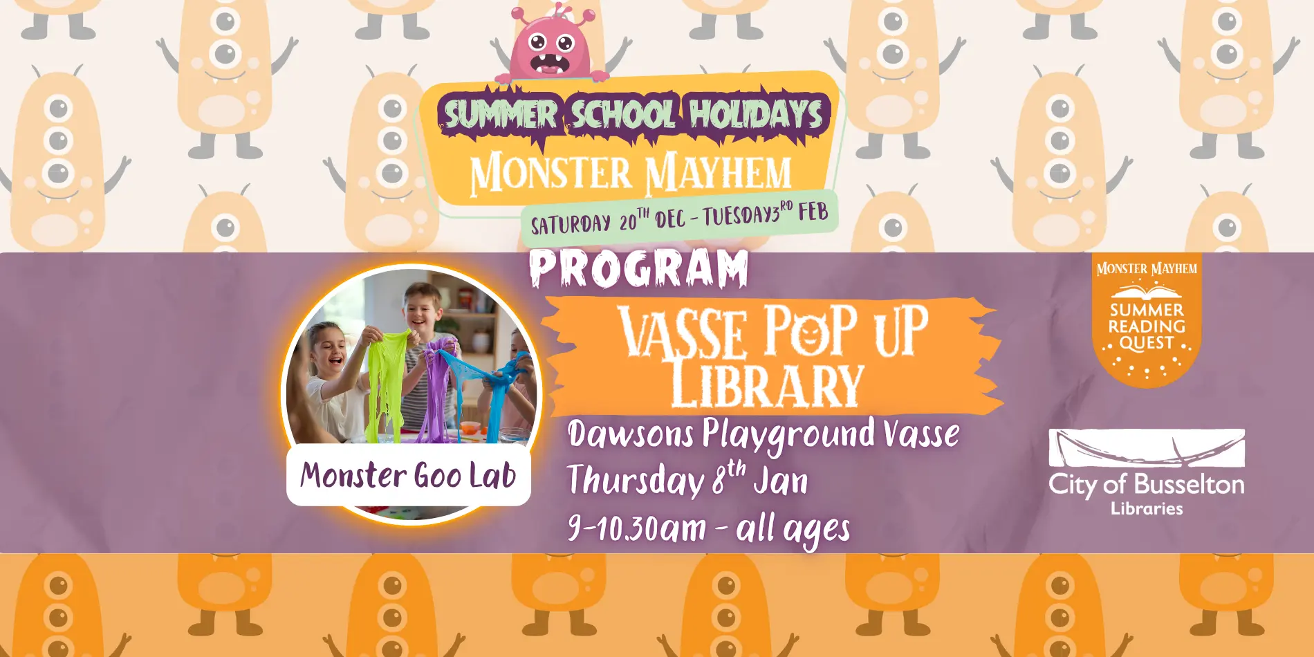 𝑽𝒂𝒔𝒔𝒆 𝑷𝒐𝒑-𝑼𝒑 𝑳𝒊𝒃𝒓𝒂𝒓𝒚 – 𝑴𝒐𝒏𝒔𝒕𝒆𝒓 𝑮𝒐𝒐 𝑳𝒂𝒃! 𝐓𝐡𝐮𝐫𝐬𝐝𝐚𝐲 𝟖 𝐉𝐚𝐧𝐮𝐚𝐫𝐲 𝟗𝐚𝐦 – 𝟏𝟎:𝟑𝟎𝐚𝐦 𝐃𝐚𝐰𝐬𝐨𝐧𝐬 𝐏𝐥𝐚𝐲𝐠𝐫𝐨𝐮𝐧𝐝, 𝐕𝐚𝐬𝐬e