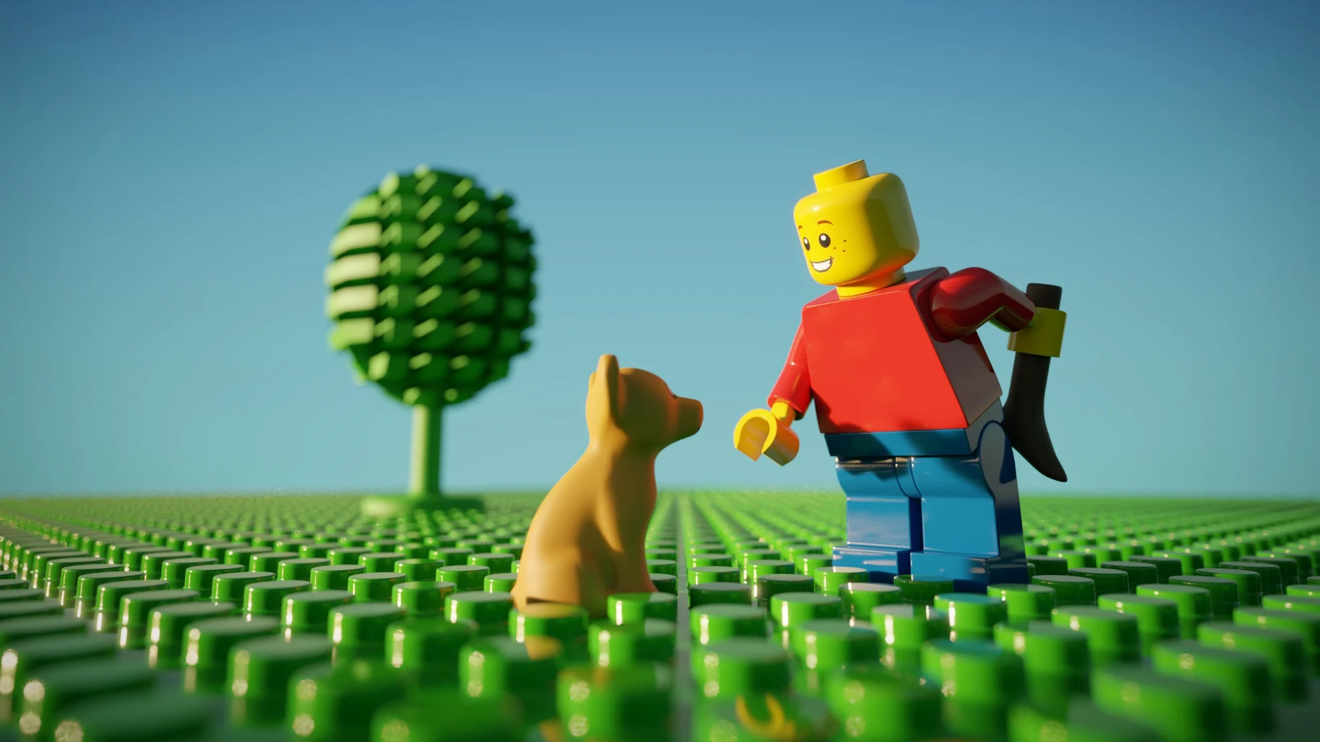 An image of LEGO characters (a man and dog)