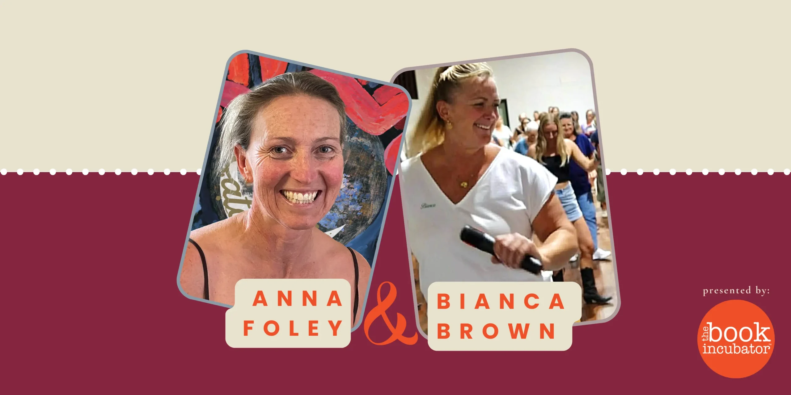 Headshots of Anna Foley and Bianca Brown against a moroon background.